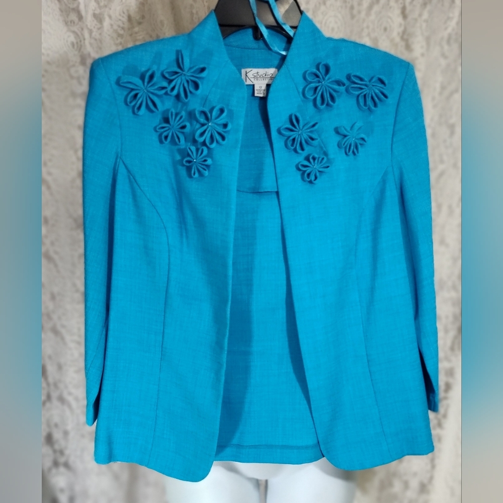 K Studio Collection Blue Jacket Blazer with Embroidered Details NWOT